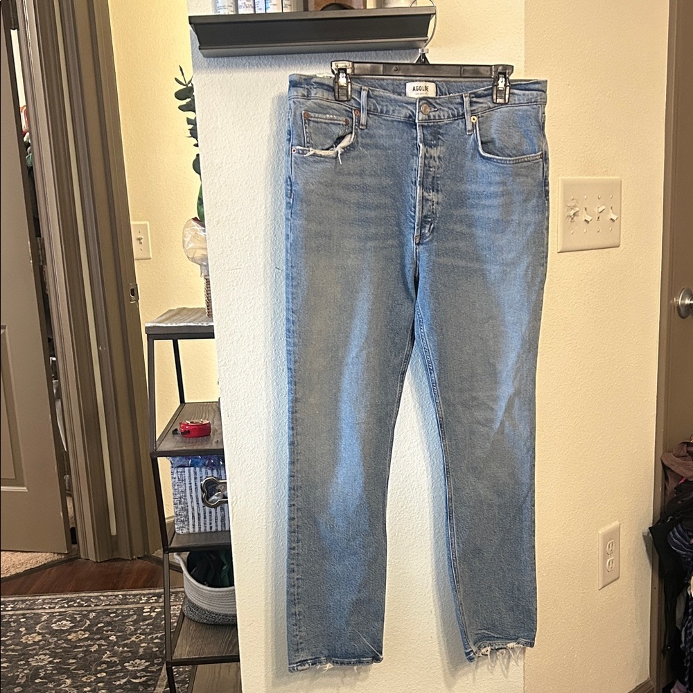 Agolde Light Wash High Rise Straight Leg Jeans